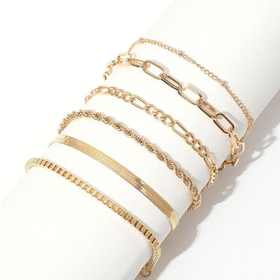sundrerfect 6 Pièces Femme Bracelet- Ensemble de Bracelets en Acier Inoxydable - Bijoux de Femme Or Waterproof - Ensemble de Bracelets Or Cuban Paper Clip Femme