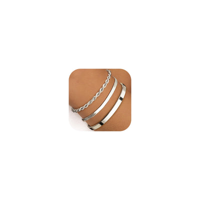 Finrezio 3-5 Bracelets Or pour Femme Acier Inoxydable Plaqué Or 14 Carats Bracelets Empilables Figaro Chaîne Perles à Maillons Réglables Ensemble Bracelets étanches Bijoux Or pour Femme