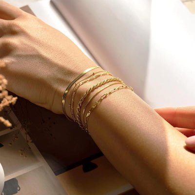 sundrerfect 6 Pièces Femme Bracelet- Ensemble de Bracelets en Acier Inoxydable - Bijoux de Femme Or Waterproof - Ensemble de Bracelets Or Cuban Paper Clip Femme